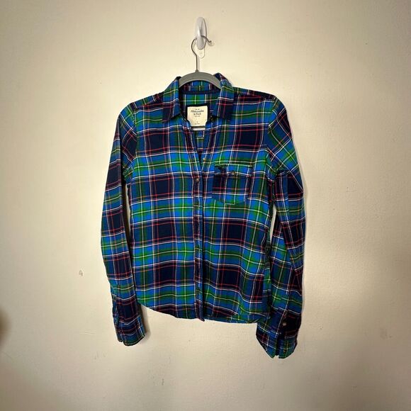 Abercrombie & Fitch Blue Green Red Plaid Button Down Long Sleeve Shirt S - Picture 8 of 13